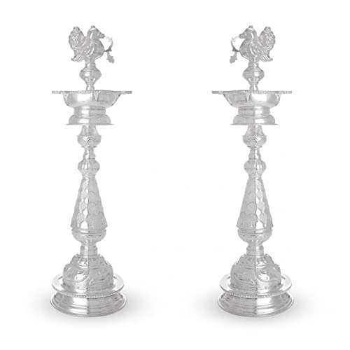 SHIV HOME WORLD Pair of 2 German Silver Peacock Lamps