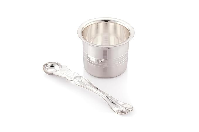 Traditional Silver Plated Panchapatra Set with Spoon for Pooja & Temple