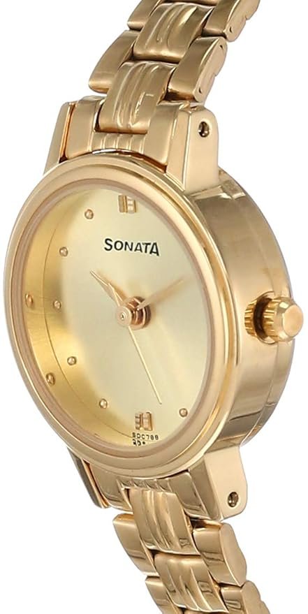 Sonata Quartz Analog Gold Dial Gold Metal Strap Watch for Women - Image 2