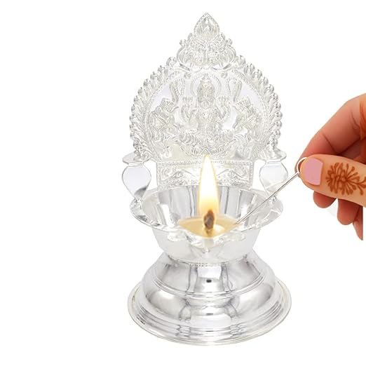 Silver Kamakshi Amman Diya | Traditional Laxmi Lamp | Velli Kamatchi Vilakku for Pooja, Home Decor & Gifting - Image 3
