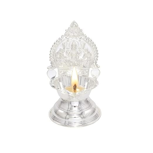 Silver Kamakshi Amman Diya | Traditional Laxmi Lamp | Velli Kamatchi Vilakku for Pooja, Home Decor & Gifting