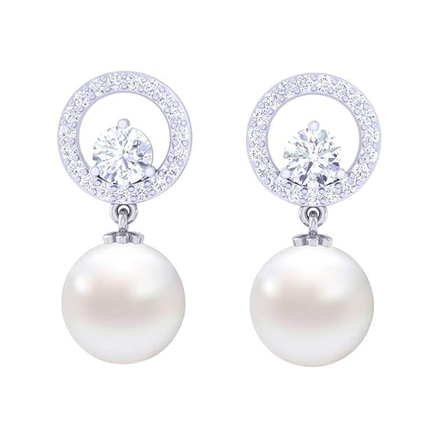 Clara 92.5 Sterling Silver Swiss Zirconia Pearl Earrings for Women and Girls