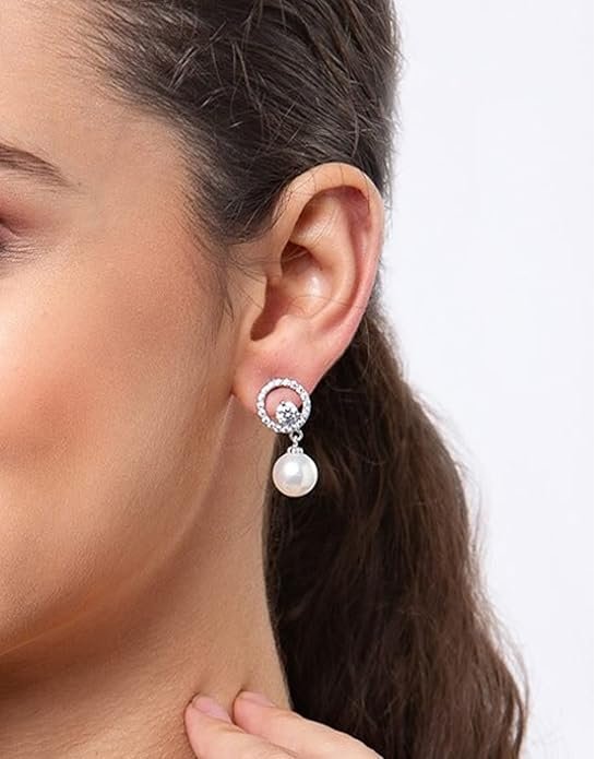 Clara 92.5 Sterling Silver Swiss Zirconia Pearl Earrings for Women and Girls - Image 4