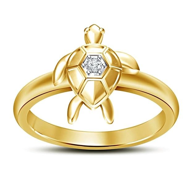 14K Yellow Gold Over 925 Sterling Silver Round Cut Cubic Zirconia Tortoise Ring for Unisex