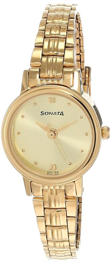 Sonata Quartz Analog Gold Dial Gold Metal Strap Watch for Women