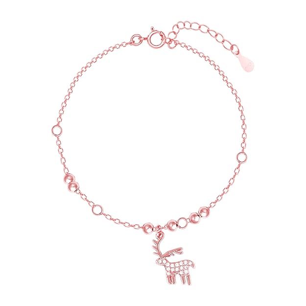 GIVA 925 Silver Rose Gold Rain-love-on-your-Deer Bracelet, Adjustable for kids & teens