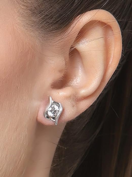 CLARA Made with Swiss Zirconia 925 Sterling Platinum Mia Solitaire Earring For Women & Girls - Image 4