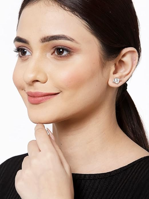 CLARA Made with Swiss Zirconia 925 Sterling Platinum Mia Solitaire Earring For Women & Girls - Image 3