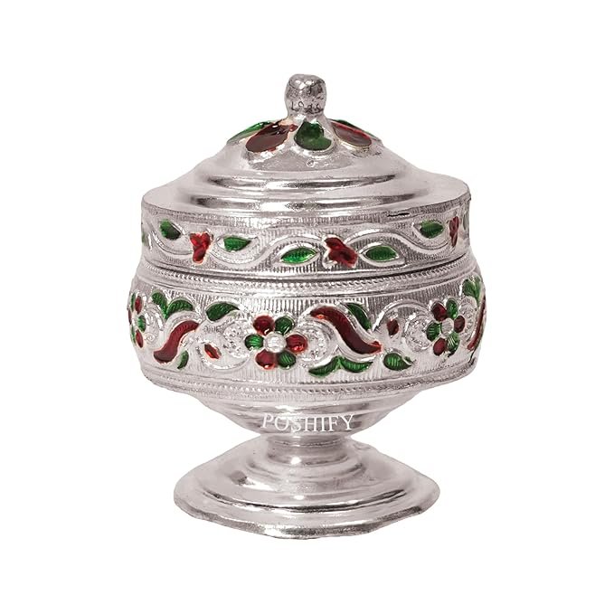 German Silver Sindoor Dibbi - Kumkum Box for Luxury Home Decor, Silverware, Hindu Puja Samagri, Temple Accessories, Wedding Gift, Puja Essentials, Luxurious Sindoor Holder