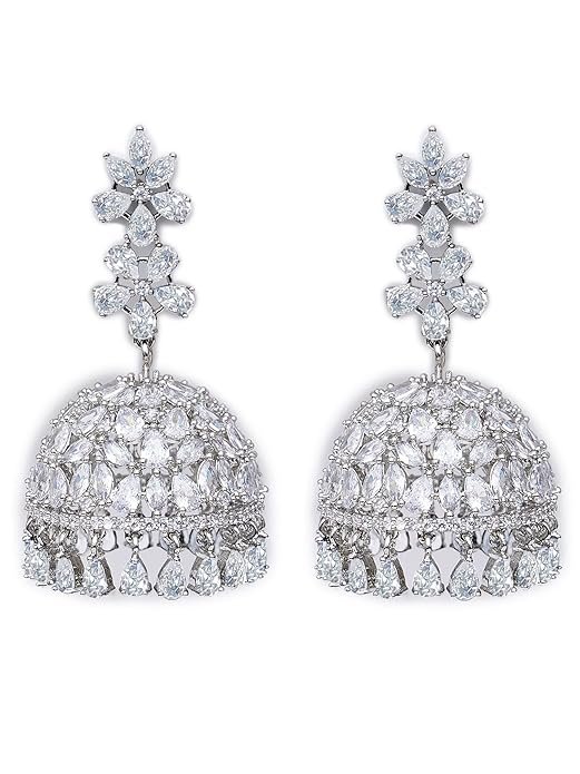 Karatcart Women Blue American Diamond Studded Jhumki Earrings - Image 2