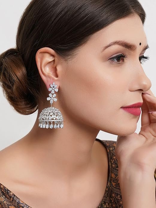 Karatcart Women Blue American Diamond Studded Jhumki Earrings - Image 3